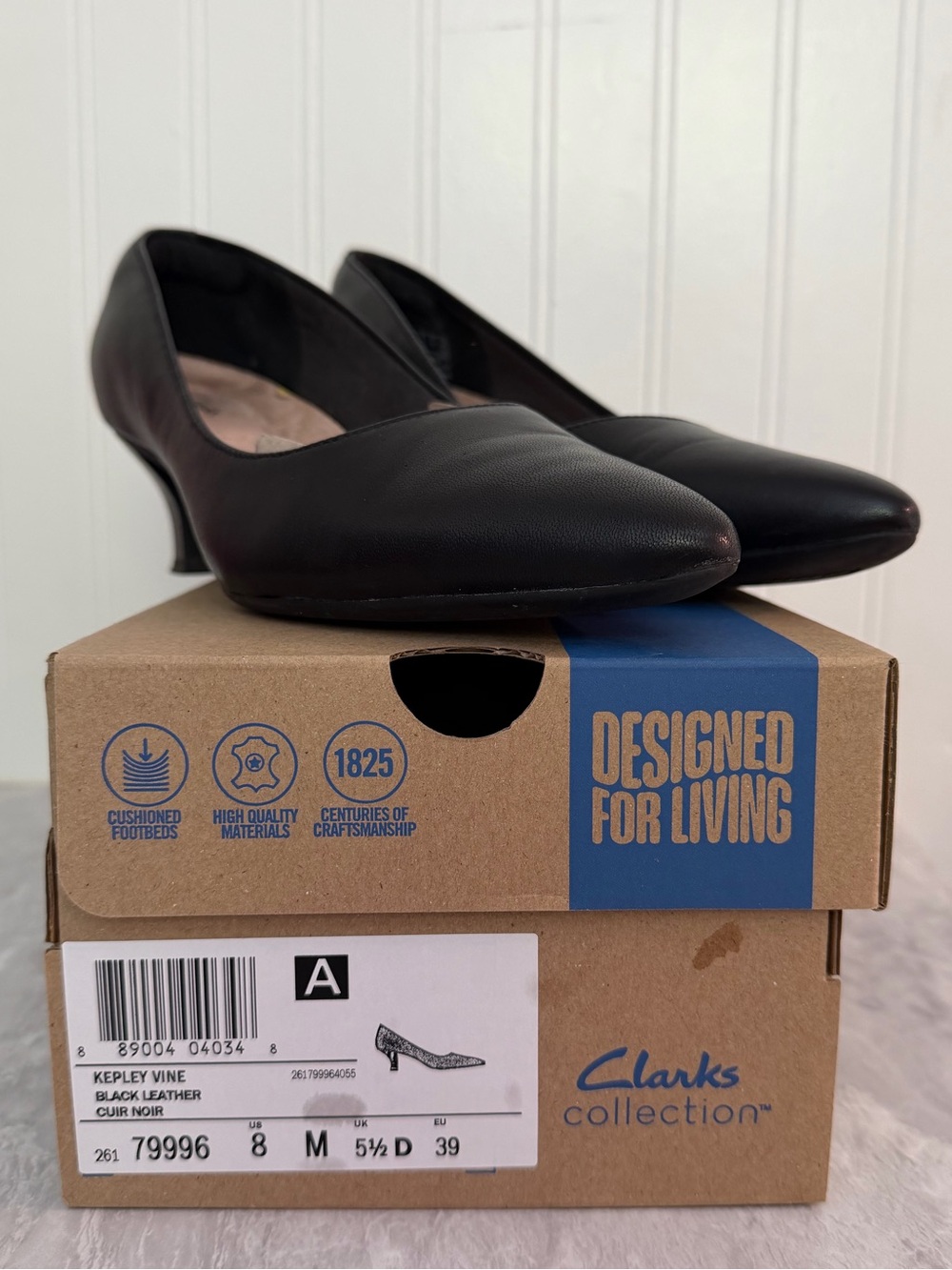 Clarks Kepley Vine Black Leather Mid-Heel Pumps Women 8